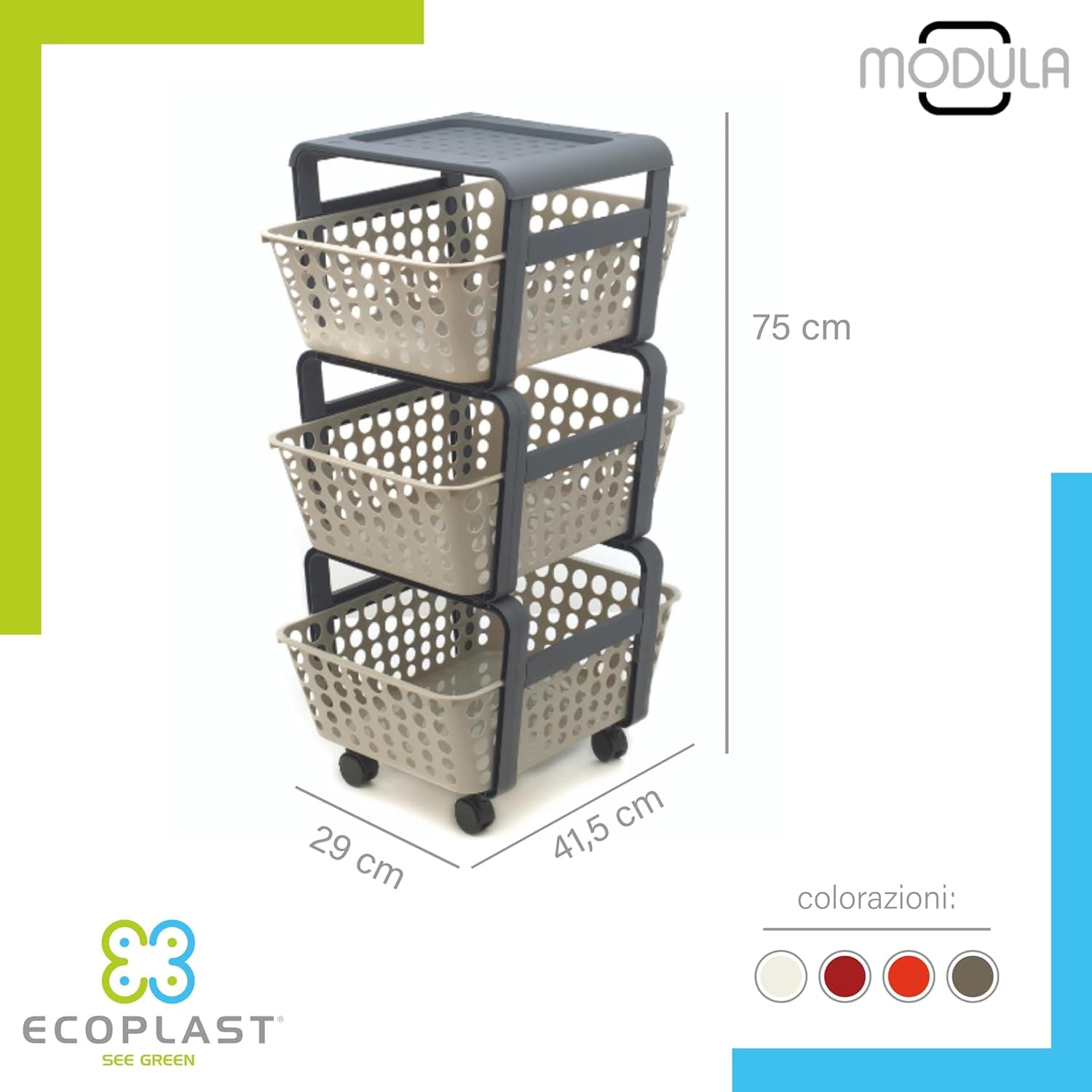 Carrello Da Cucina Con Cestelli 'Modula' Col. Tortora - Ecoplast in Carrelli da portata BricoGo - Marano di Napoli, commercioVirtuoso.it