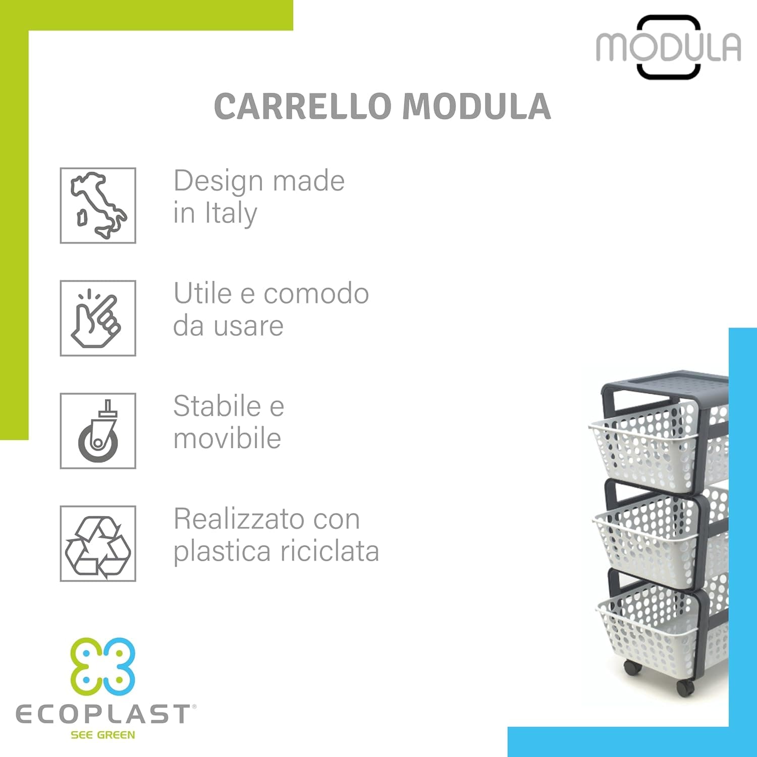 Carrello Da Cucina Con Cestelli 'Modula' Col. Tortora - Ecoplast in Carrelli da portata BricoGo - Marano di Napoli, commercioVirtuoso.it