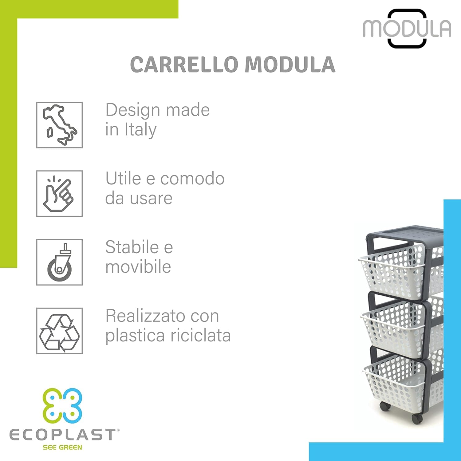 Carrello Da Cucina Con Cestelli 'Modula' Col. Ghiaccio - Ecoplast in Carrelli da portata BricoGo - Marano di Napoli, commercioVirtuoso.it