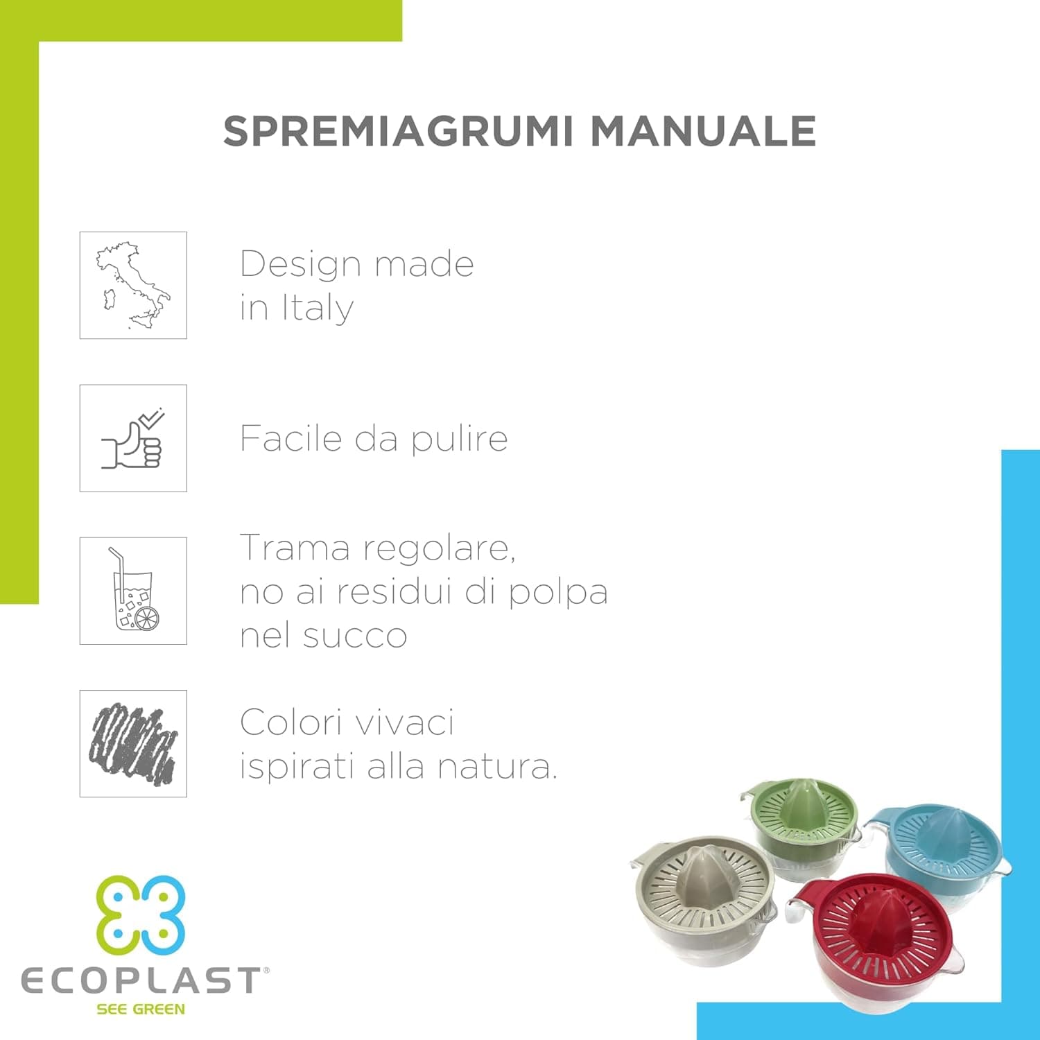 Ecoplast Spremiagrumi Manuale In Plastica Con Vaschetta Da 0,6 Litri, Colore Ghiaccio, 0,6 Lt in Spremiagrumi manuale BricoGo - Marano di Napoli, commercioVirtuoso.it