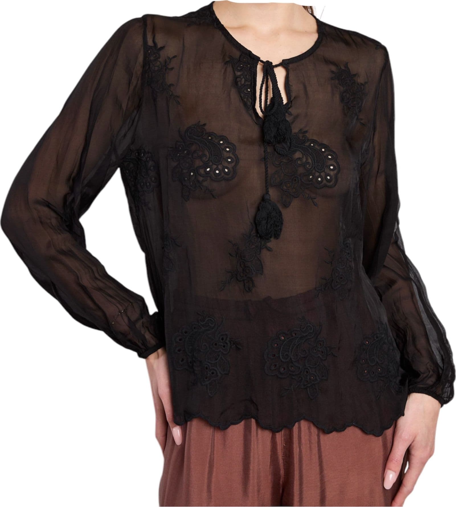 BIKINI MIMA Blusa velata in tessuto ricamato Donna con scollo a V da donna