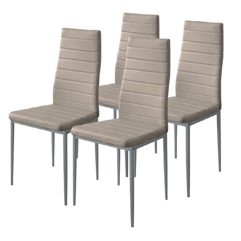 Sedia Moderna 4pz Metallo Verniciato Pelle Ecologica Sala Pranzo Cucina Tortora