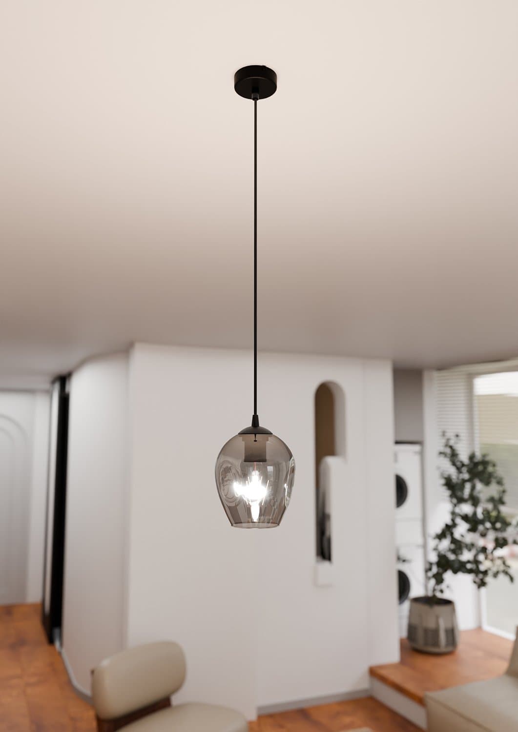 Sospensione 1 Luce Istar In Acciaio Nero E Vetro Fumè in Lampade a sospensione LuceArt - Montecorvino Pugliano, commercioVirtuoso.it