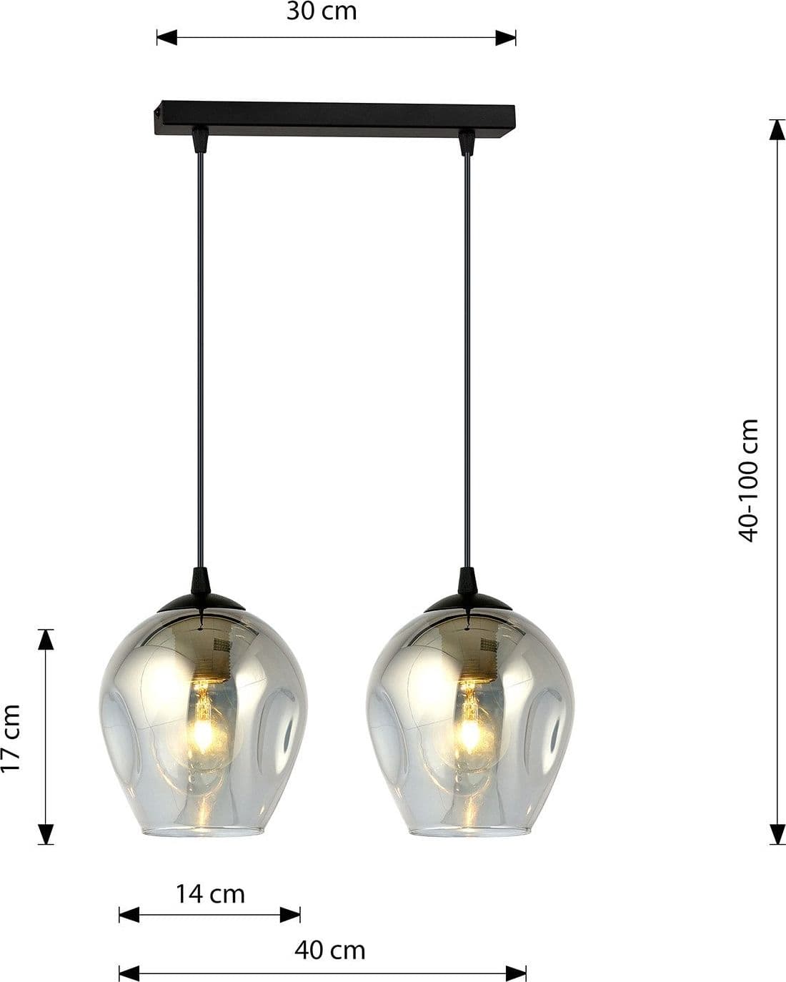 Lampadario 2 Luci Istar In Acciaio Nero E Vetri Fumè in Lampade a sospensione LuceArt - Montecorvino Pugliano, commercioVirtuoso.it