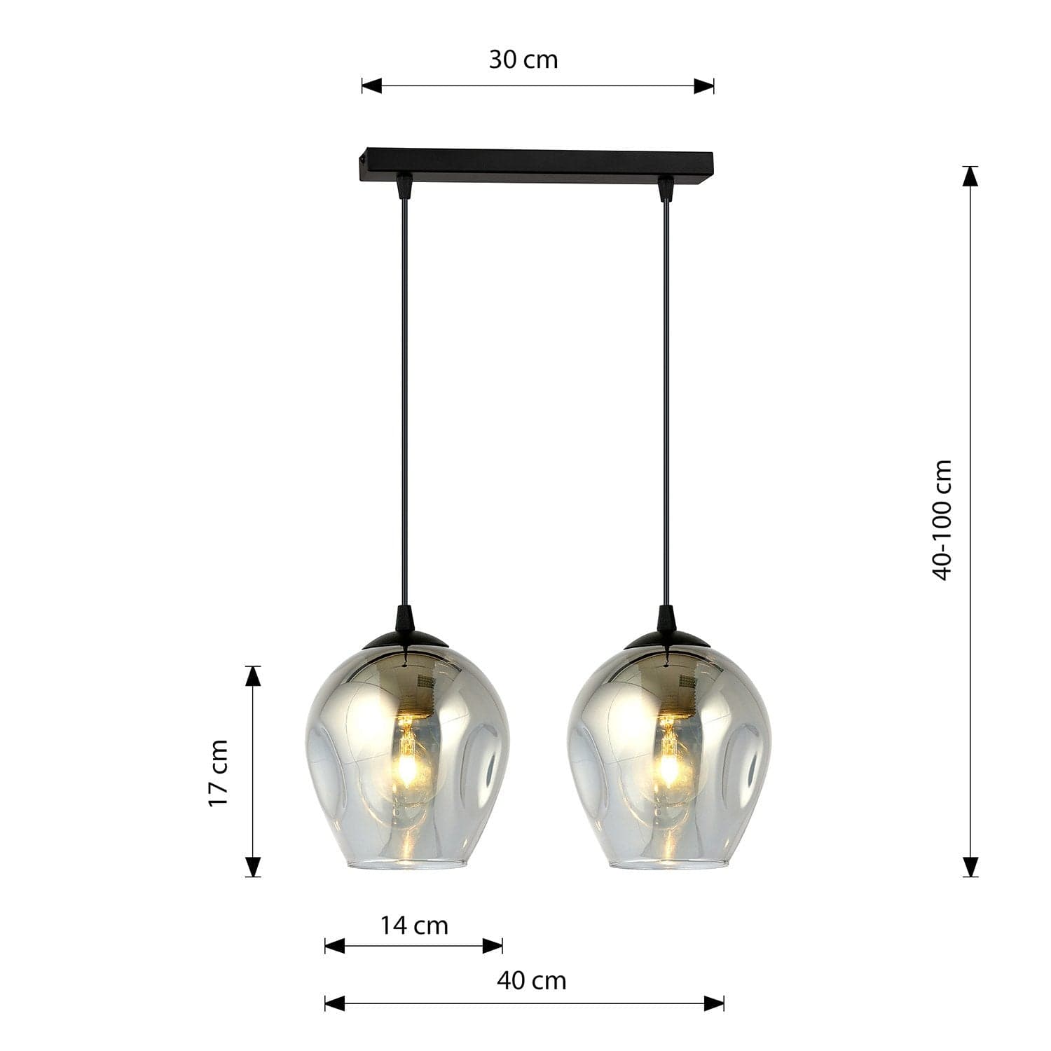 Lampadario 2 Luci Istar In Acciaio Nero E Vetri Fumè in Lampade a sospensione LuceArt - Montecorvino Pugliano, commercioVirtuoso.it