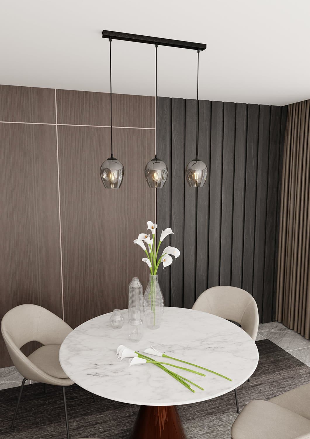 Lampadario 3 Luci Istar In Acciaio Nero E Vetri Fumè in Lampade a sospensione LuceArt - Montecorvino Pugliano, commercioVirtuoso.it