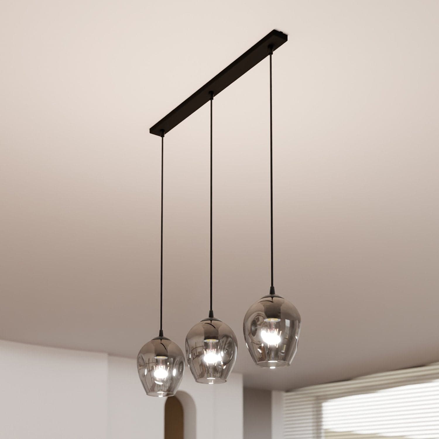 Lampadario 3 Luci Istar In Acciaio Nero E Vetri Fumè in Lampade a sospensione LuceArt - Montecorvino Pugliano, commercioVirtuoso.it