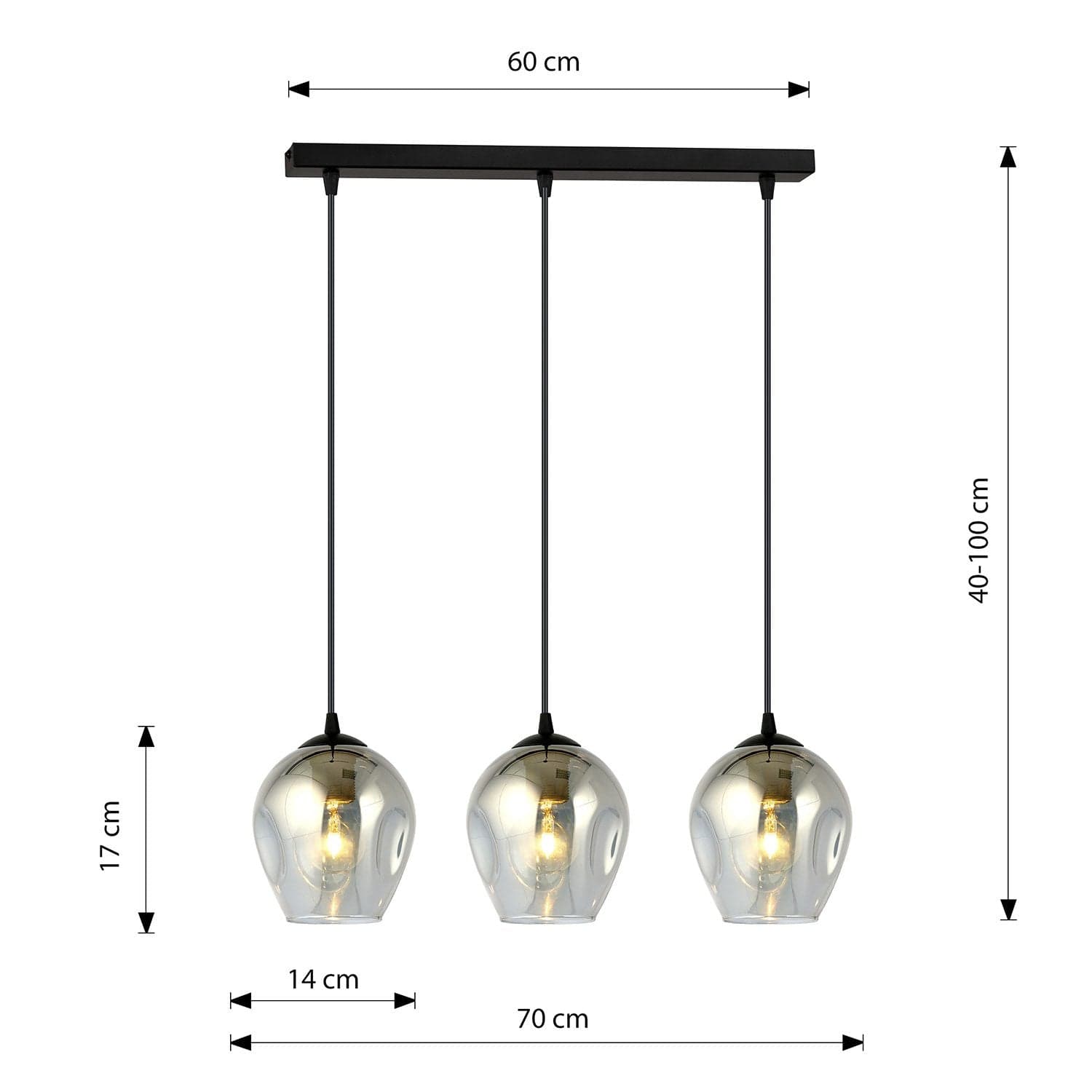 Lampadario 3 Luci Istar In Acciaio Nero E Vetri Fumè in Lampade a sospensione LuceArt - Montecorvino Pugliano, commercioVirtuoso.it