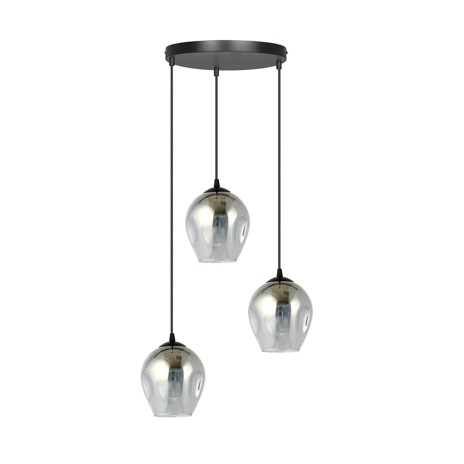 Lampadario 3 Luci Istar Base Tonda In Acciaio Nero E Vetri Fumè in Lampade a sospensione LuceArt - Montecorvino Pugliano, commercioVirtuoso.it