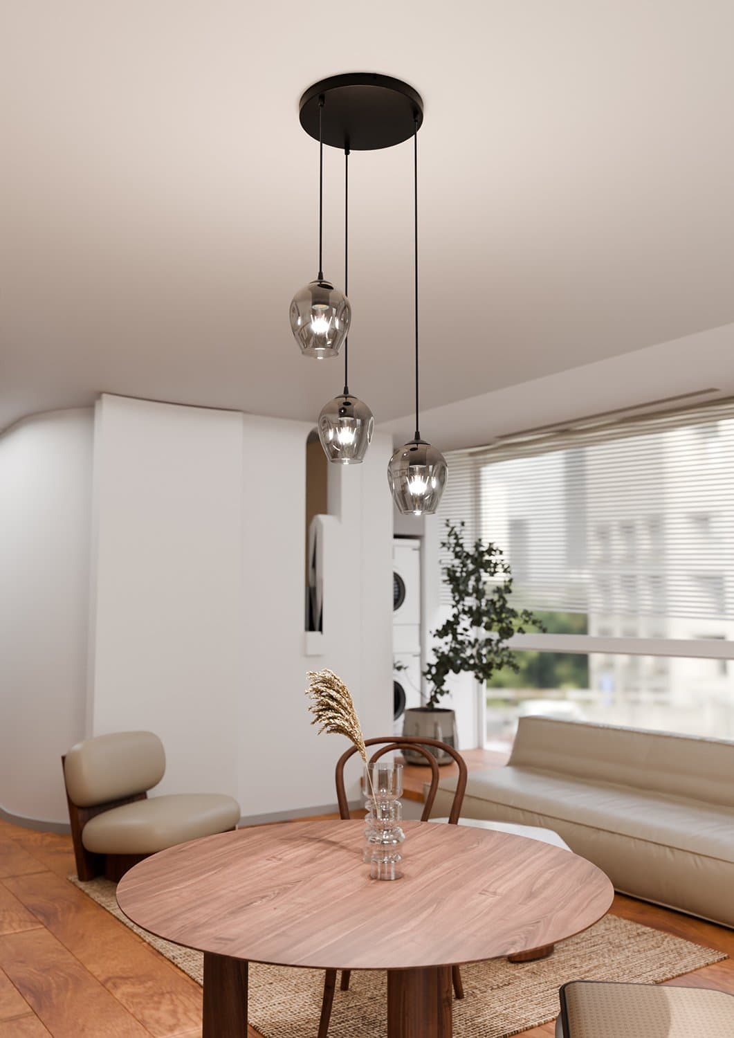 Lampadario 3 Luci Istar Base Tonda In Acciaio Nero E Vetri Fumè in Lampade a sospensione LuceArt - Montecorvino Pugliano, commercioVirtuoso.it