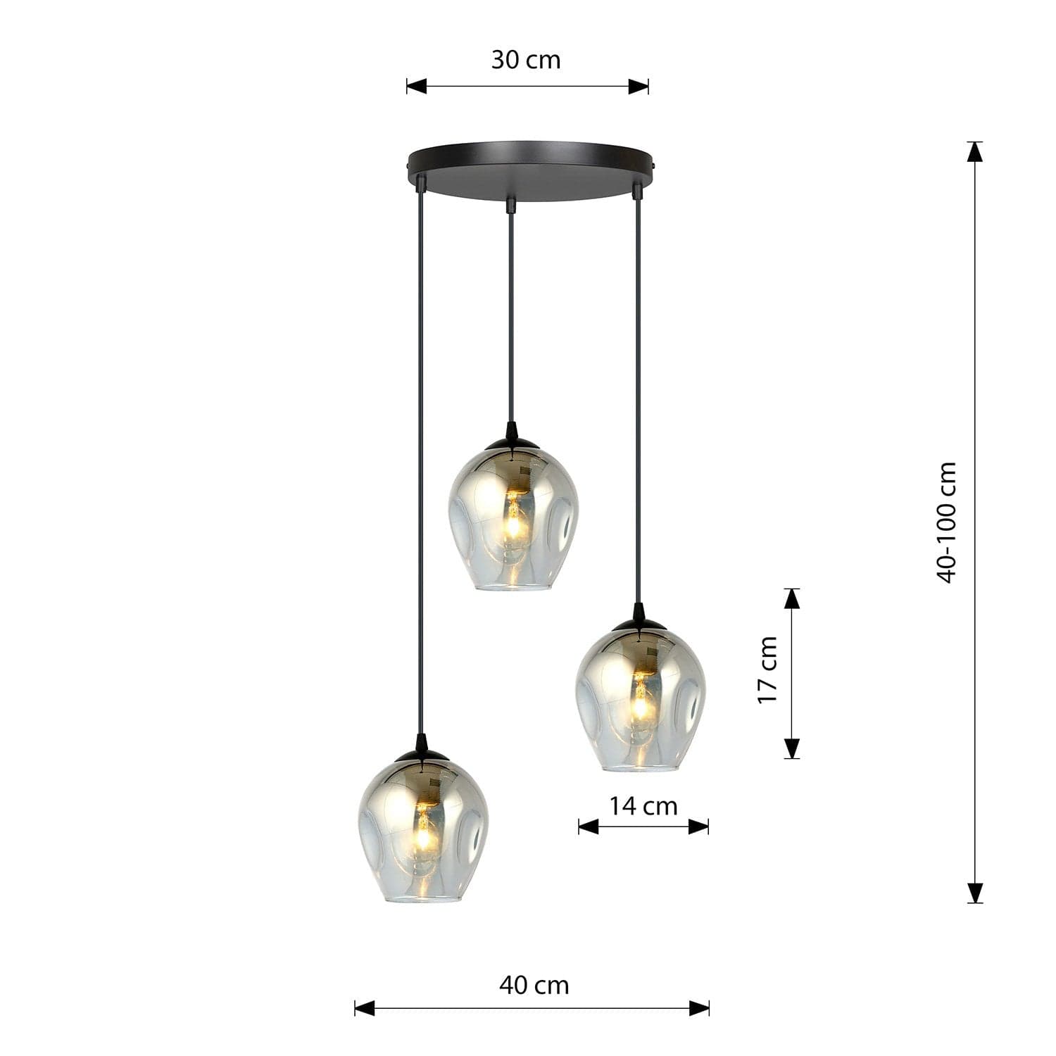 Lampadario 3 Luci Istar Base Tonda In Acciaio Nero E Vetri Fumè in Lampade a sospensione LuceArt - Montecorvino Pugliano, commercioVirtuoso.it