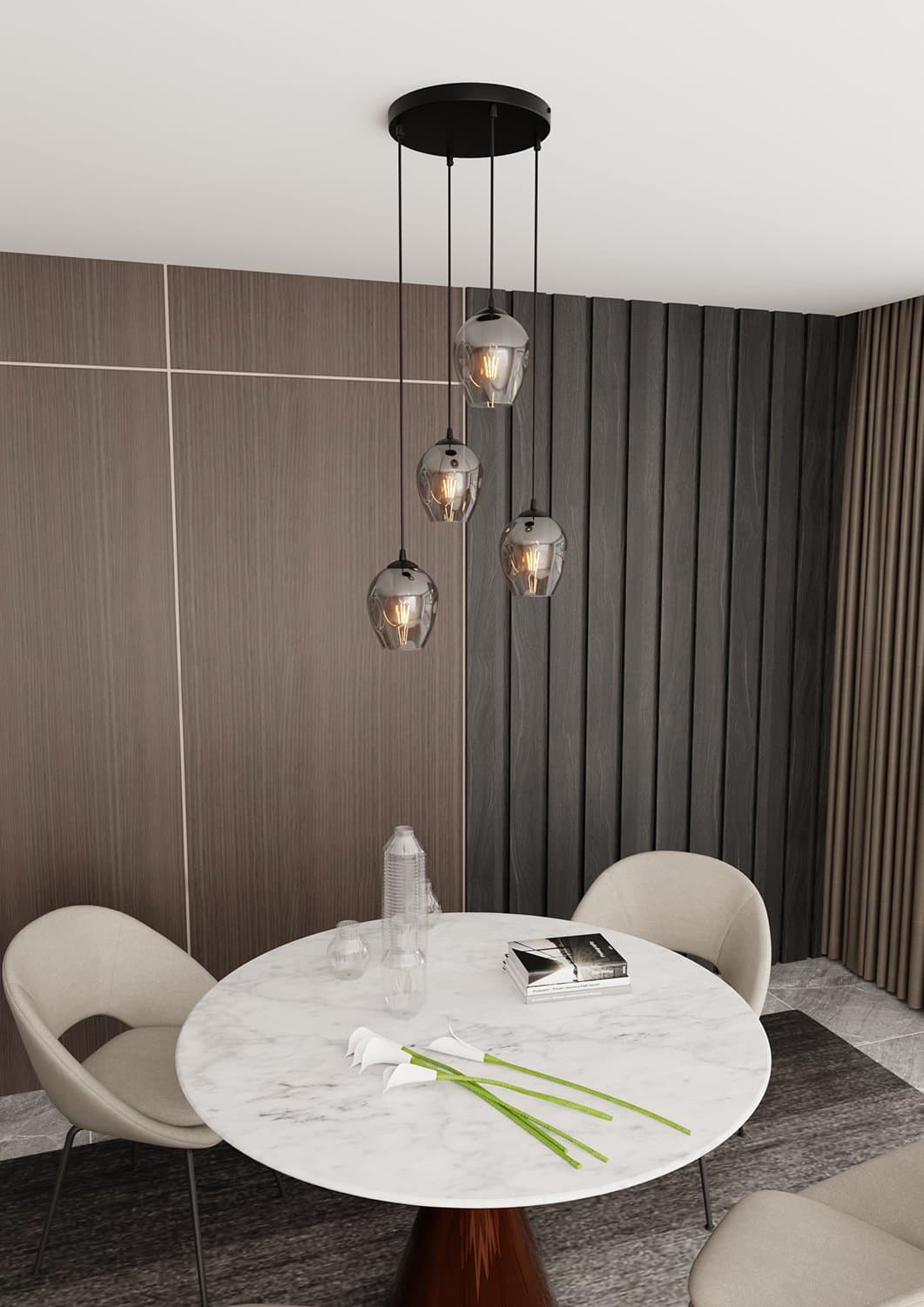 Lampadario 4 Luci Istar Base Tonda In Acciaio Nero E Vetri Fumè in Lampade a sospensione LuceArt - Montecorvino Pugliano, commercioVirtuoso.it
