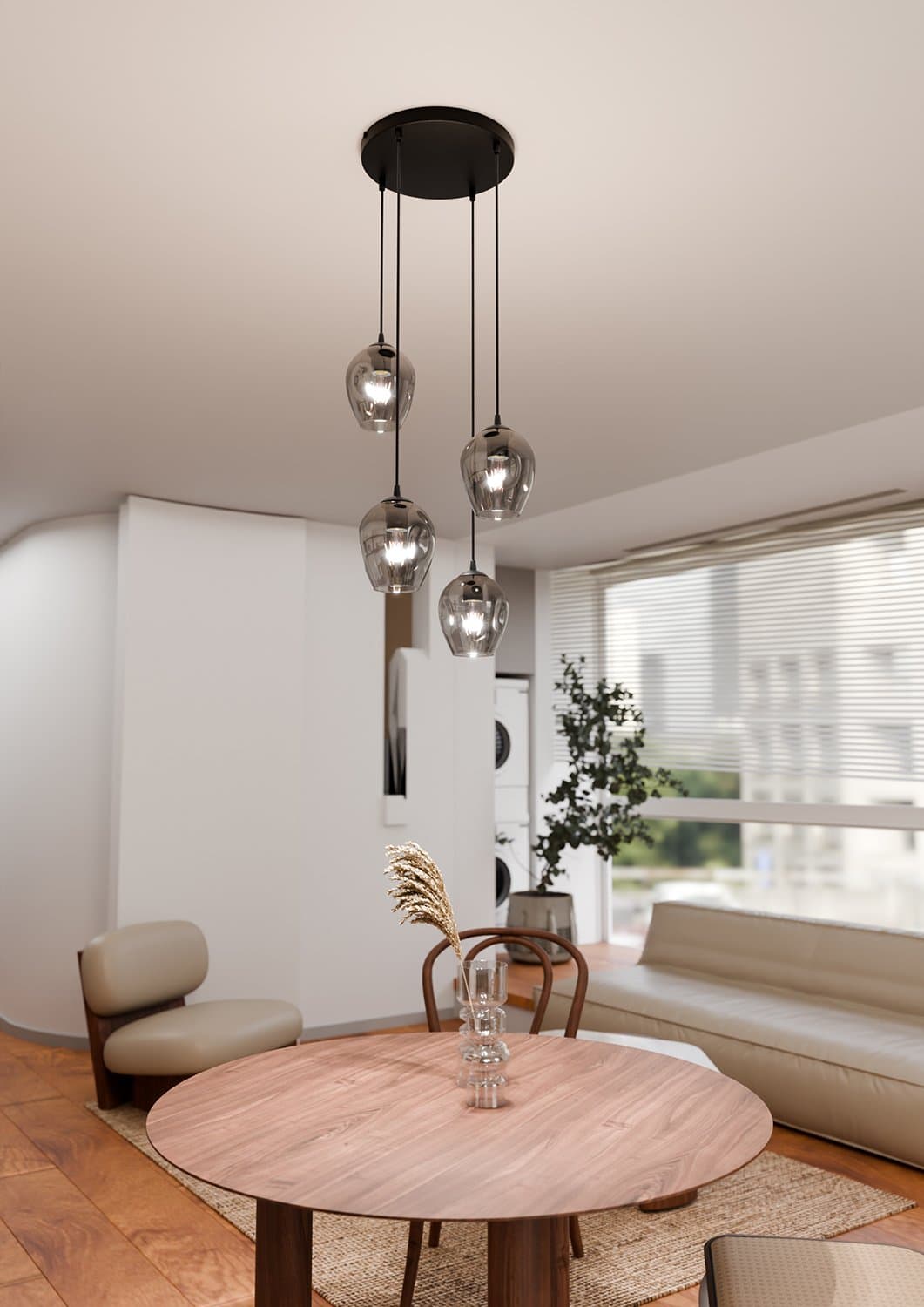 Lampadario 4 Luci Istar Base Tonda In Acciaio Nero E Vetri Fumè in Lampade a sospensione LuceArt - Montecorvino Pugliano, commercioVirtuoso.it