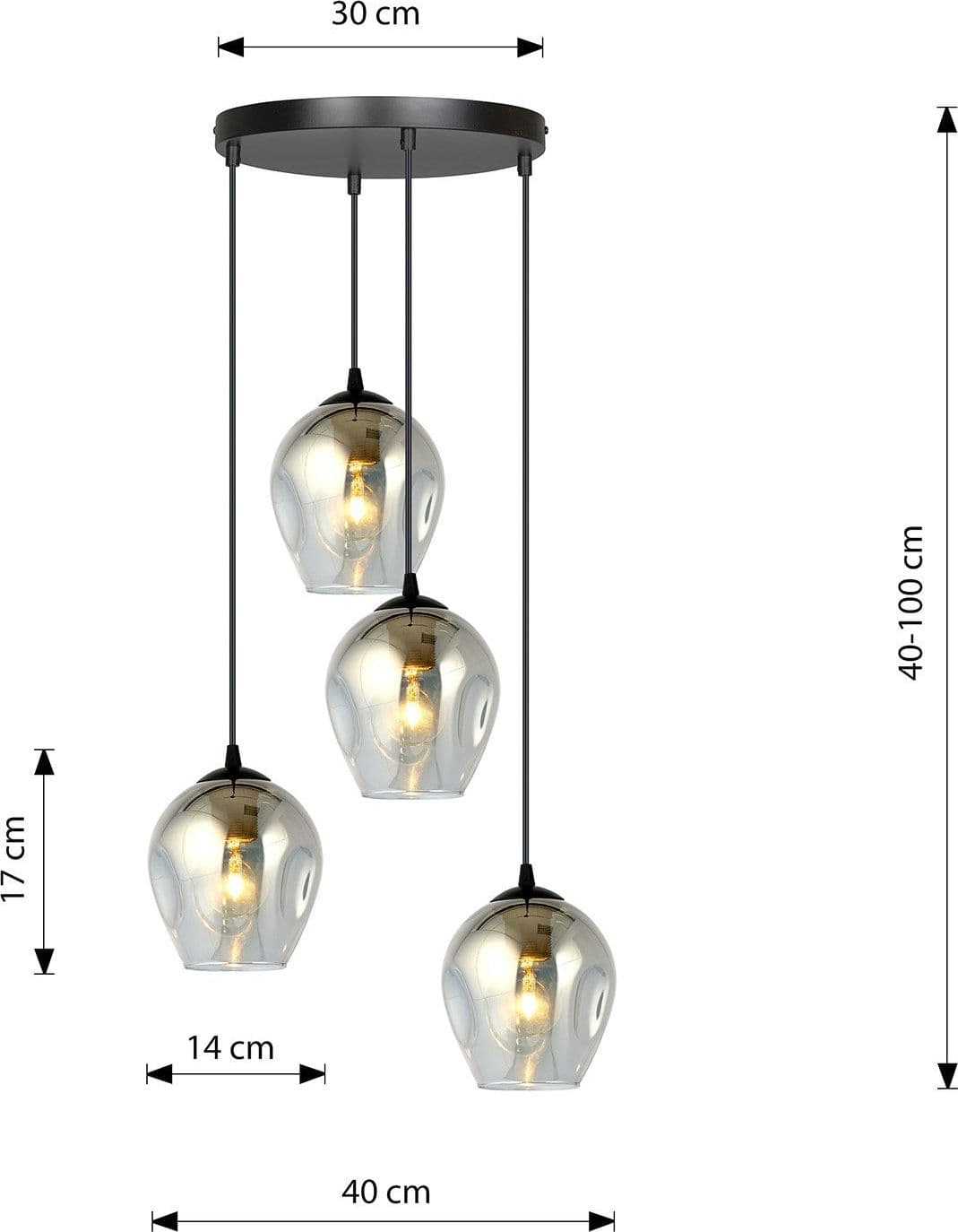 Lampadario 4 Luci Istar Base Tonda In Acciaio Nero E Vetri Fumè in Lampade a sospensione LuceArt - Montecorvino Pugliano, commercioVirtuoso.it