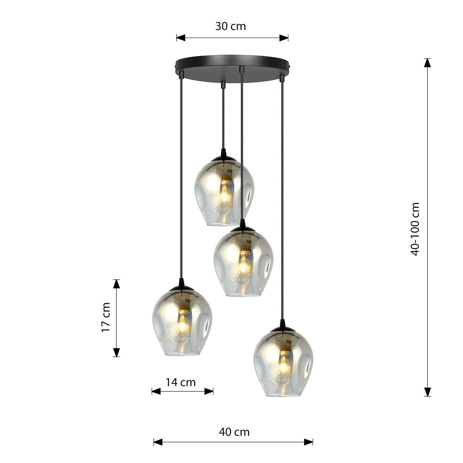 Lampadario 4 Luci Istar Base Tonda In Acciaio Nero E Vetri Fumè in Lampade a sospensione LuceArt - Montecorvino Pugliano, commercioVirtuoso.it