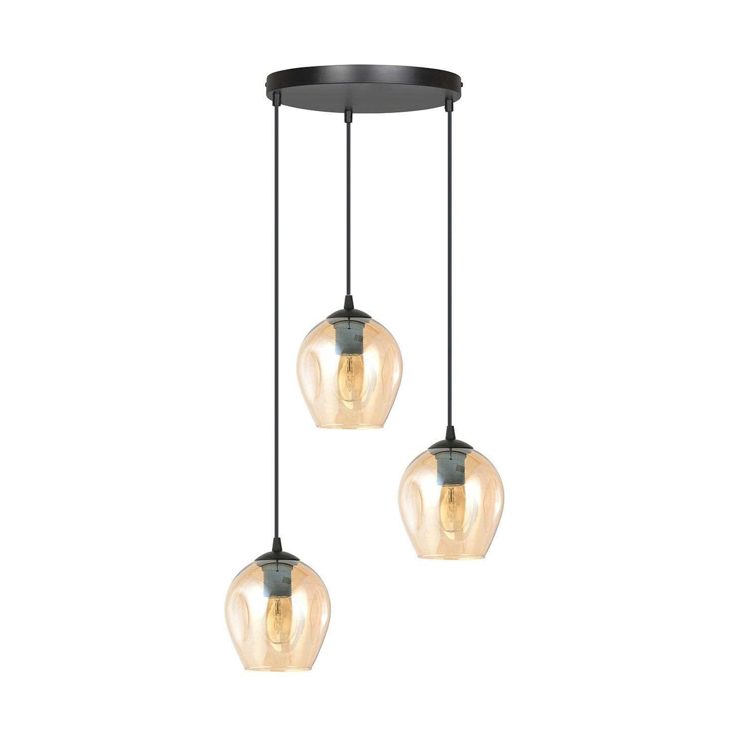 Lampadario 3 Luci Istar Base Tonda In Acciaio Nero E Vetri Ambra in Lampade a sospensione LuceArt - Montecorvino Pugliano, commercioVirtuoso.it