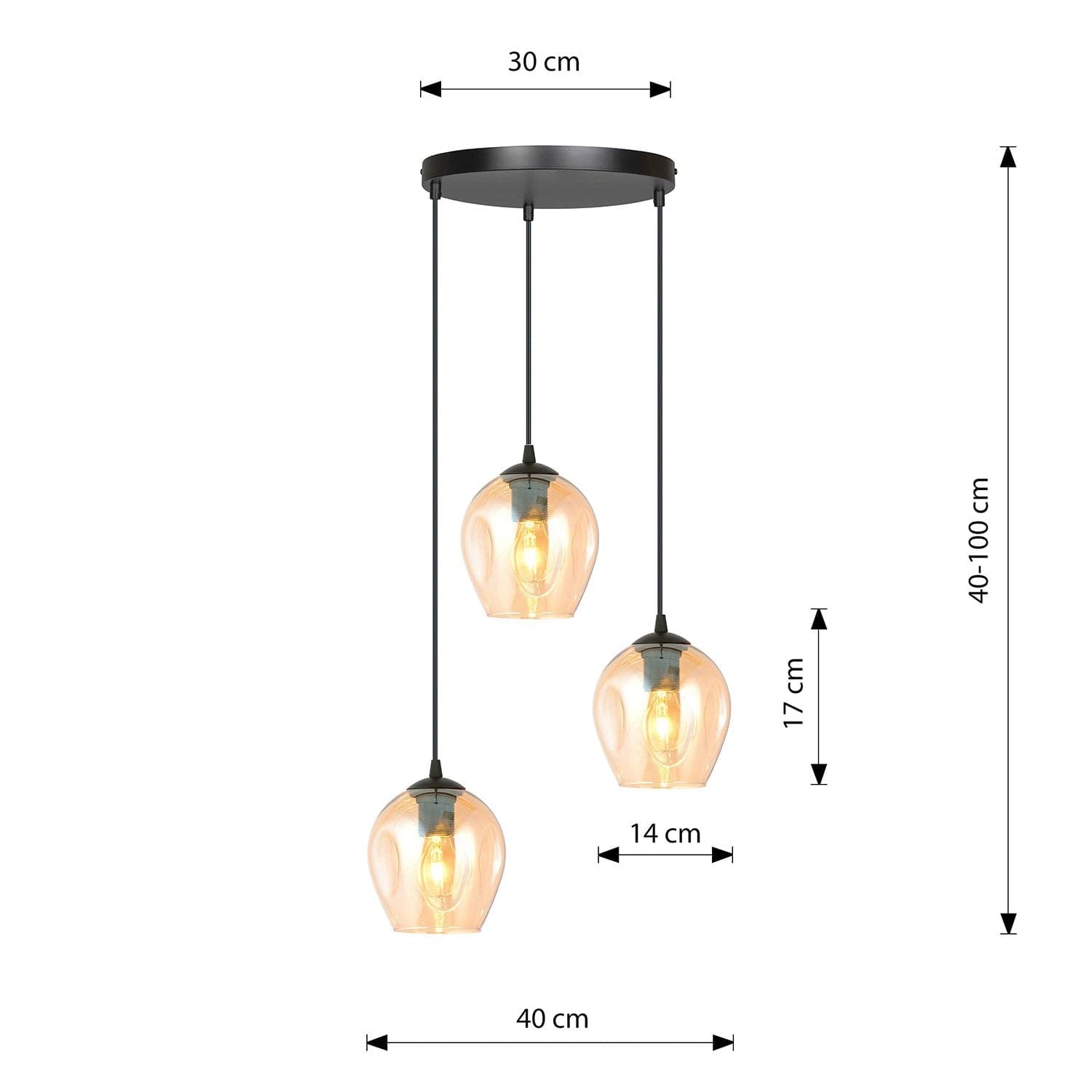 Lampadario 3 Luci Istar Base Tonda In Acciaio Nero E Vetri Ambra in Lampade a sospensione LuceArt - Montecorvino Pugliano, commercioVirtuoso.it