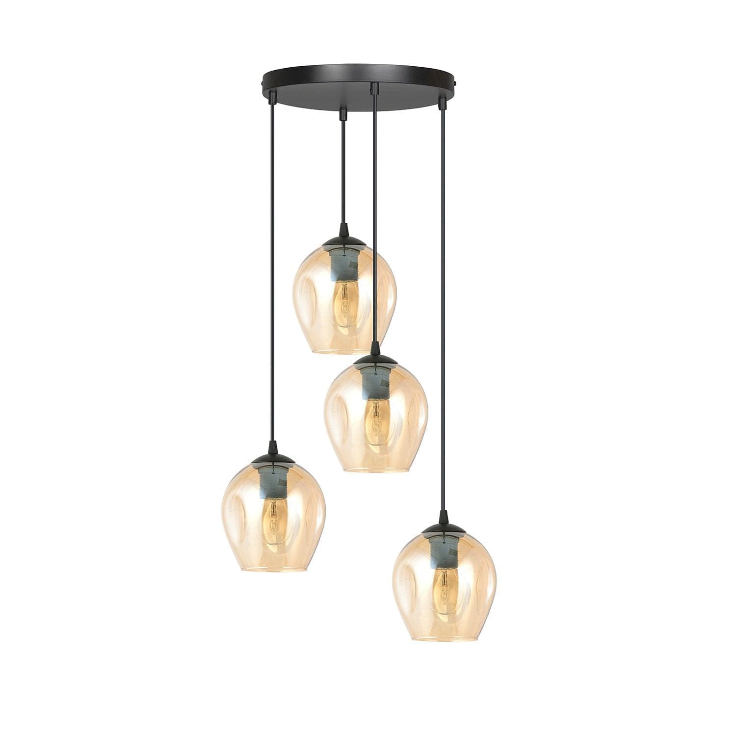 Lampadario 4 Luci Istar Base Tonda In Acciaio Nero E Vetri Ambra in Lampade a sospensione LuceArt - Montecorvino Pugliano, commercioVirtuoso.it