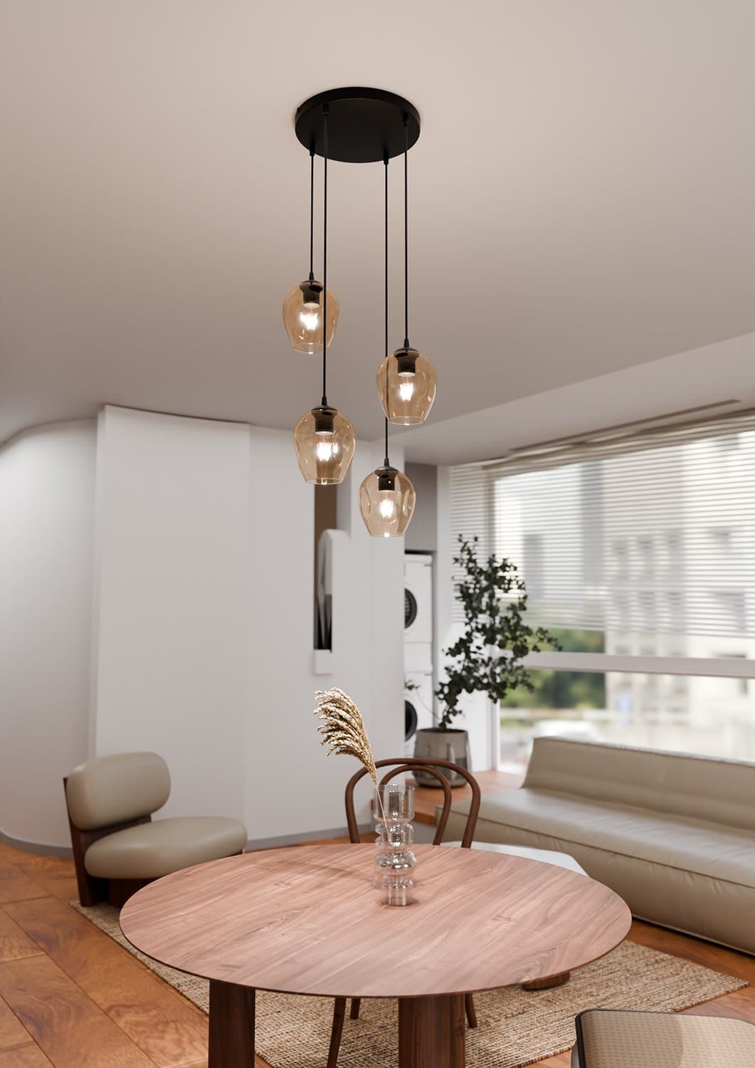 Lampadario 4 Luci Istar Base Tonda In Acciaio Nero E Vetri Ambra in Lampade a sospensione LuceArt - Montecorvino Pugliano, commercioVirtuoso.it