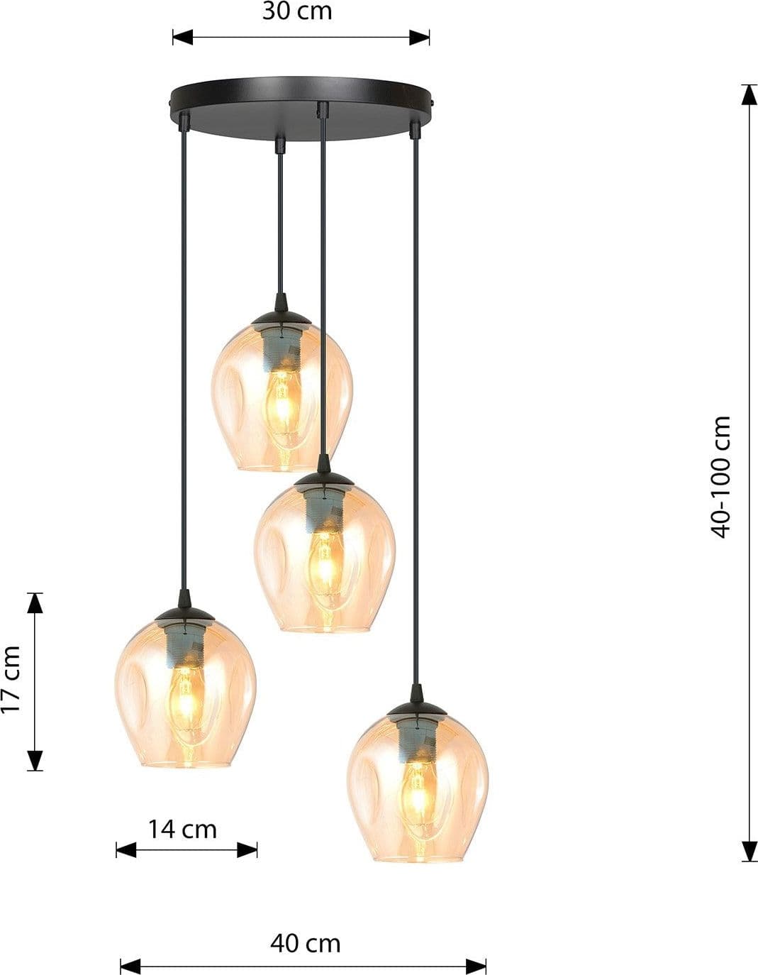 Lampadario 4 Luci Istar Base Tonda In Acciaio Nero E Vetri Ambra in Lampade a sospensione LuceArt - Montecorvino Pugliano, commercioVirtuoso.it
