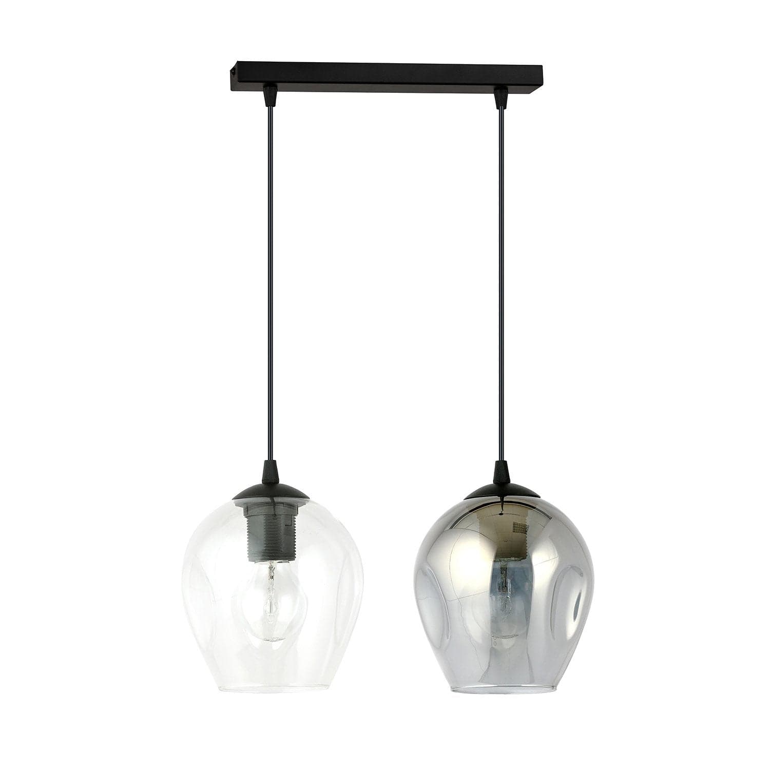 Lampadario 2 Luci Istar In Acciaio Nero E Vetri Fumè E Trasparente in Lampade a sospensione LuceArt - Montecorvino Pugliano, commercioVirtuoso.it