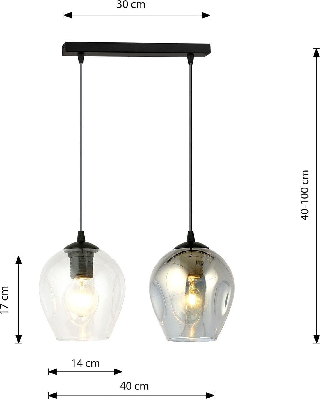 Lampadario 2 Luci Istar In Acciaio Nero E Vetri Fumè E Trasparente in Lampade a sospensione LuceArt - Montecorvino Pugliano, commercioVirtuoso.it