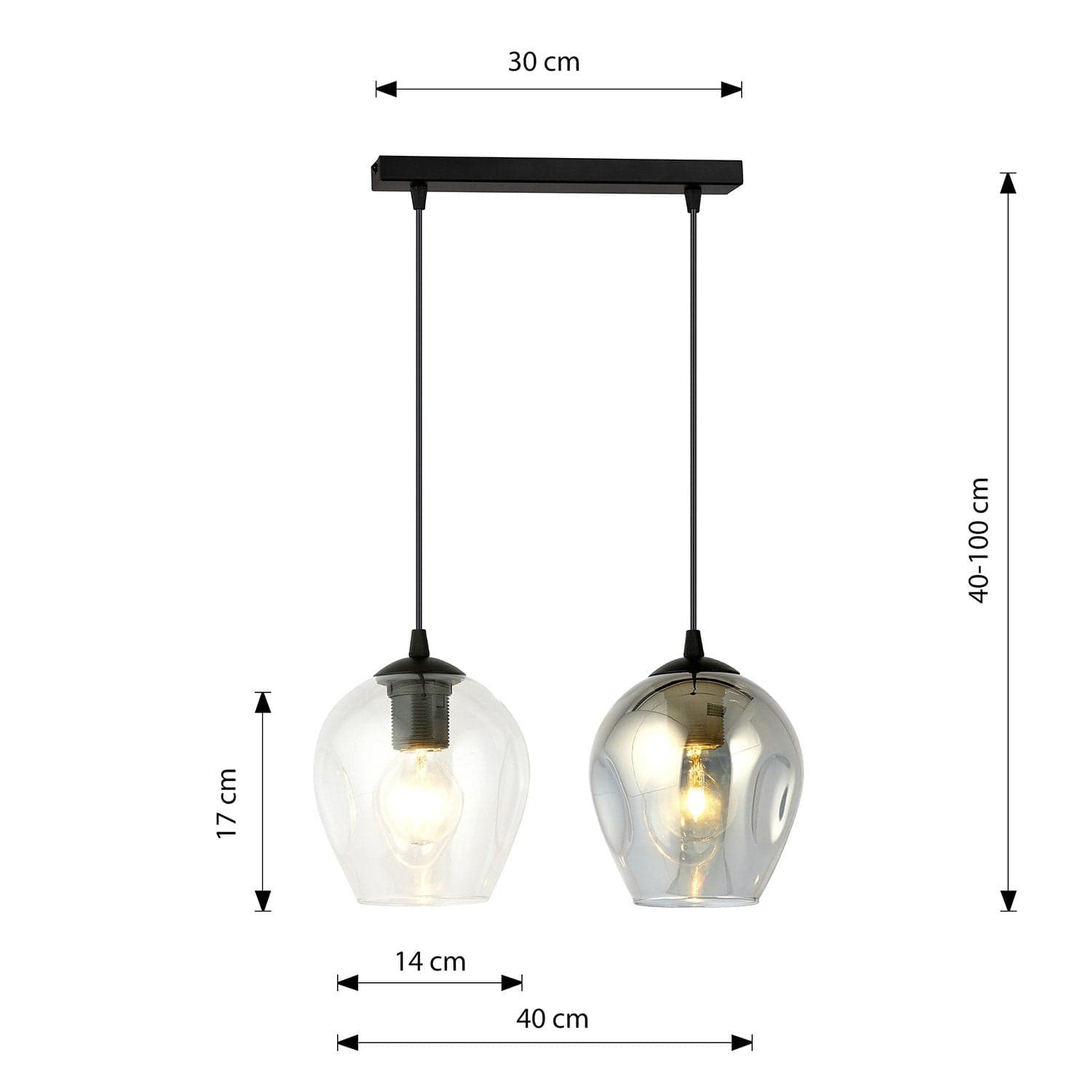 Lampadario 2 Luci Istar In Acciaio Nero E Vetri Fumè E Trasparente in Lampade a sospensione LuceArt - Montecorvino Pugliano, commercioVirtuoso.it