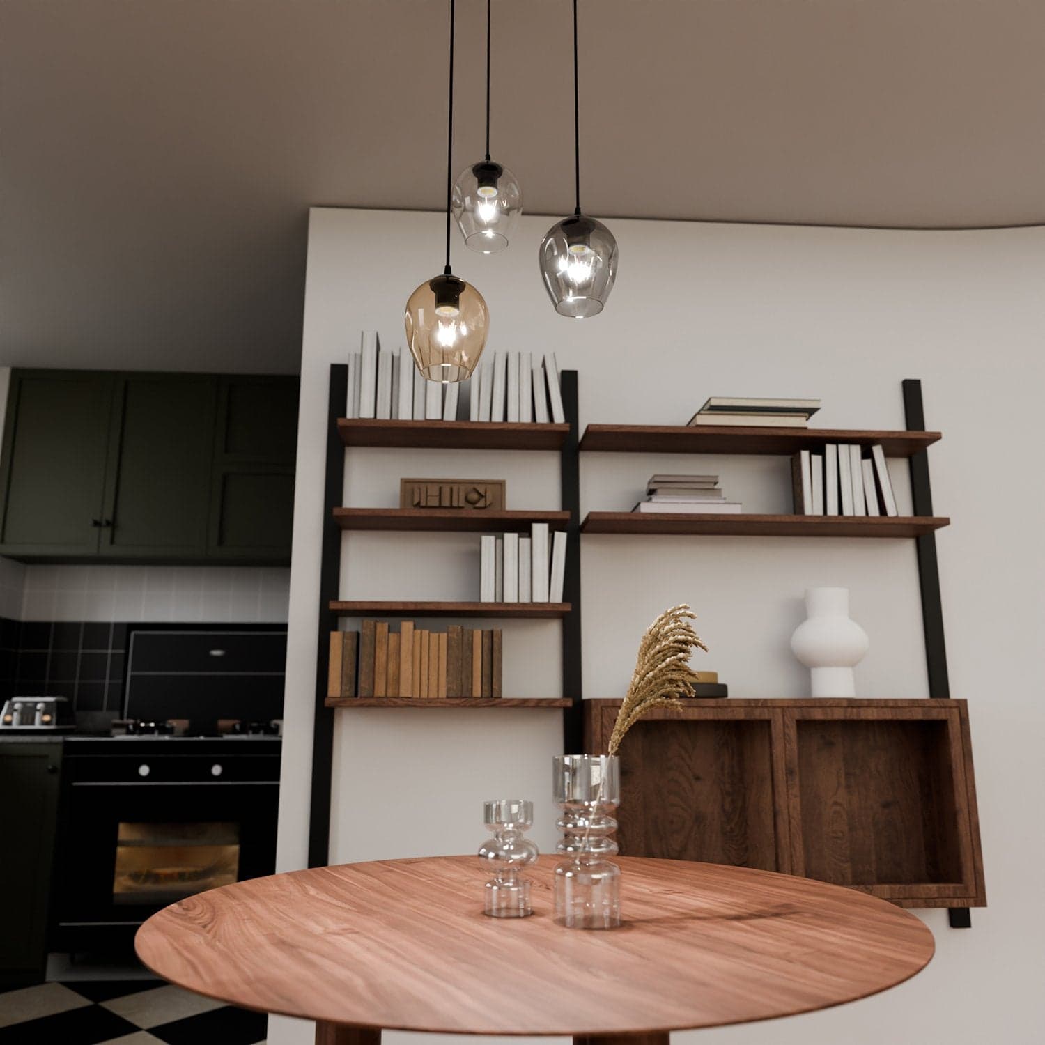 Lampadario 3 Luci Istar Base Tonda Acciaio Nero E Vetri Ambra Trasparente E Fumè in Lampade a sospensione LuceArt - Montecorvino Pugliano, commercioVirtuoso.it