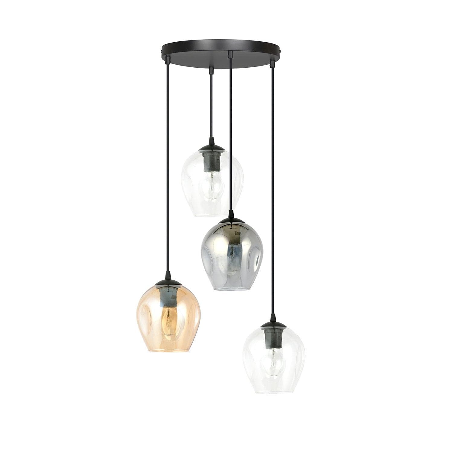 Lampadario 4 Luci Istar Base Tonda Acciaio Nero E Vetri Ambra Trasparente E Fumè in Lampade a sospensione LuceArt - Montecorvino Pugliano, commercioVirtuoso.it