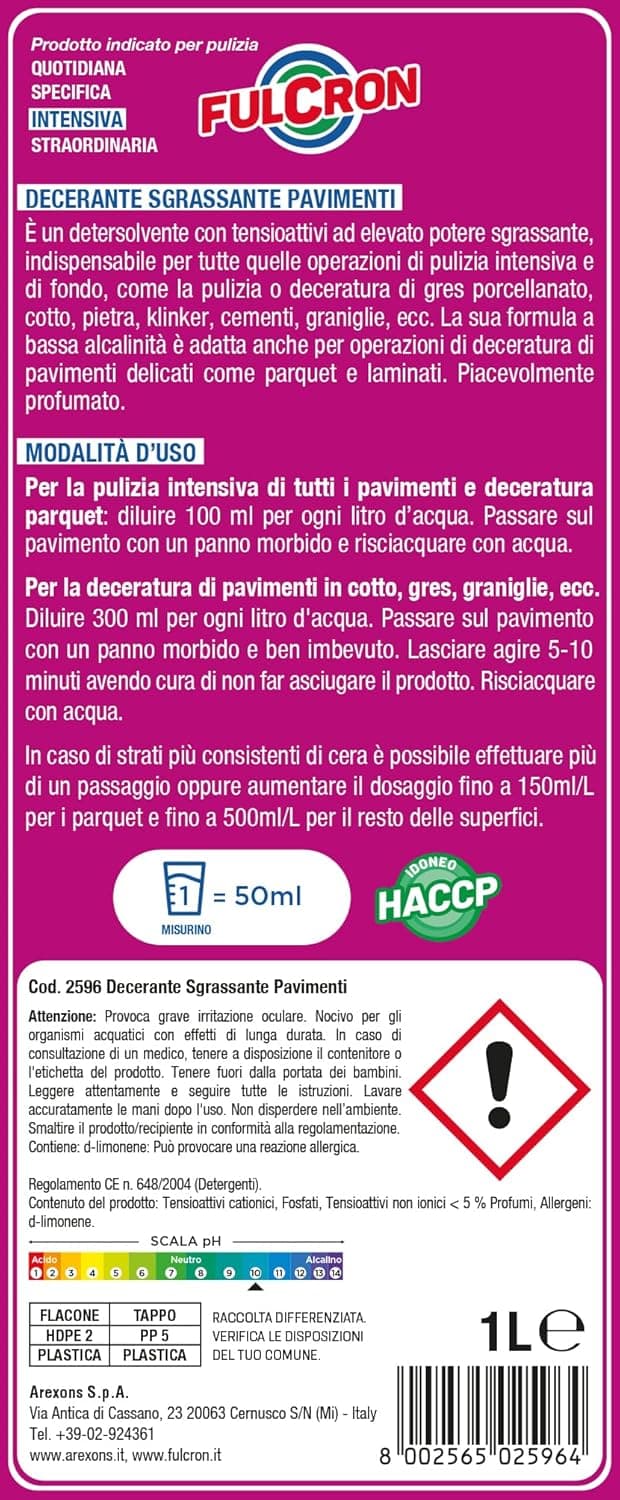 Arexons Fulcron Sgrassante Pavimenti 1 L- 6,0 Pz in Detergenti multiuso BricoGo - Marano di Napoli, commercioVirtuoso.it