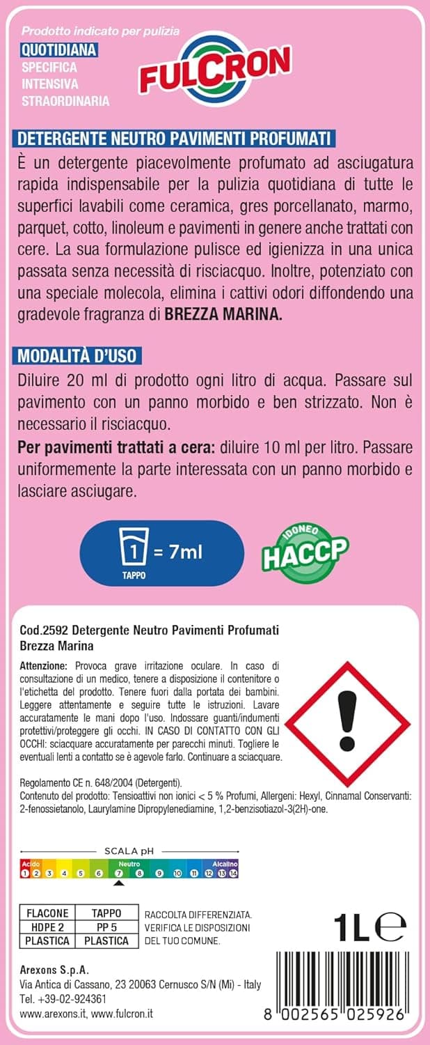Arexons Fulcron Pavimenti Brezza Marina 1 L- 12,0 Pz in Detergenti per pavimento BricoGo - Marano di Napoli, commercioVirtuoso.it