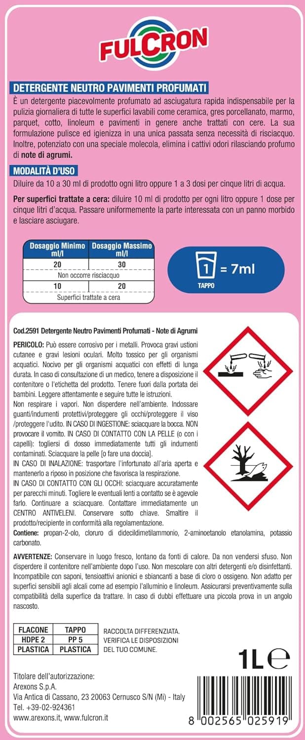 Arexons Fulcron Pavimenti Agrumi 1 L- 12,0 Pz in Detergenti per pavimento BricoGo - Marano di Napoli, commercioVirtuoso.it