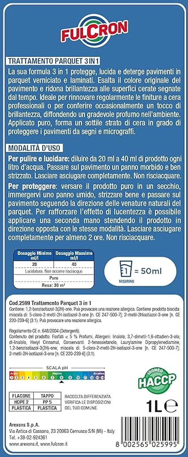 Arexons Fulcron Trattamento Parquet 3 In 1 1 L- 1,0 Pz in Detergenti per pavimento BricoGo - Marano di Napoli, commercioVirtuoso.it