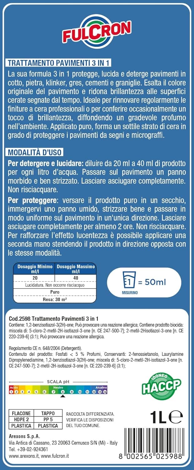 Arexons Fulcron Trattamento Pavimenti 3 In1 1 L- 1,0 Pz in Detergenti per pavimento BricoGo - Marano di Napoli, commercioVirtuoso.it
