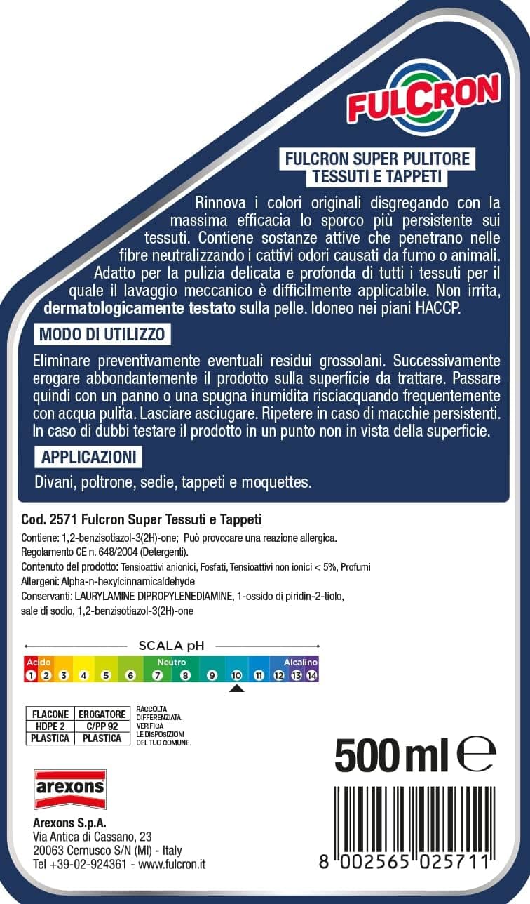 Arexons Fulcron Pulitore Tessuti E Tappeti 500 Ml- 1,0 Pz in Detergenti multiuso BricoGo - Marano di Napoli, commercioVirtuoso.it