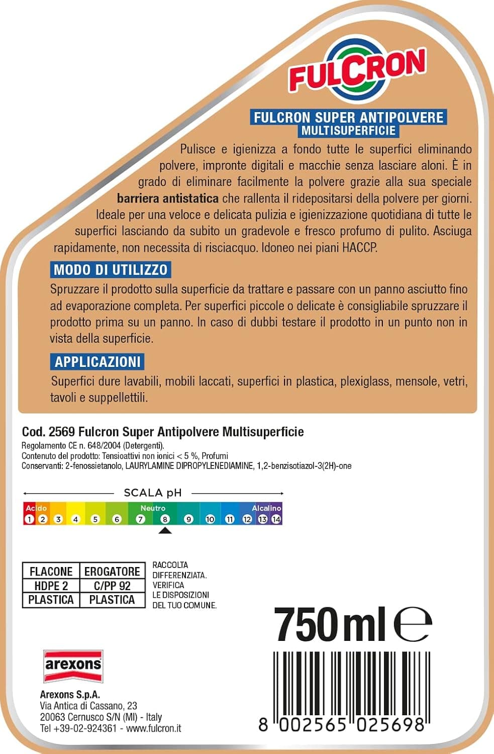 Arexons Fulcron Antipolvere 750 Ml- 1,0 Pz in Detergenti multiuso BricoGo - Marano di Napoli, commercioVirtuoso.it
