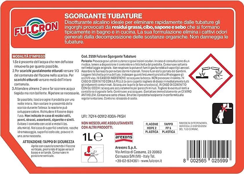 Disgorgante Per Tubature Fulcron Lt.1 Fulcron in Disgorganti per tubature BricoGo - Marano di Napoli, commercioVirtuoso.it
