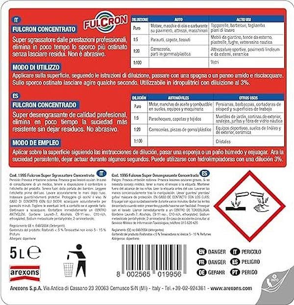 Fulcron Pulitore Sgrassante Concentrato Lt.5 Arexons in Detergenti multiuso BricoGo - Marano di Napoli, commercioVirtuoso.it