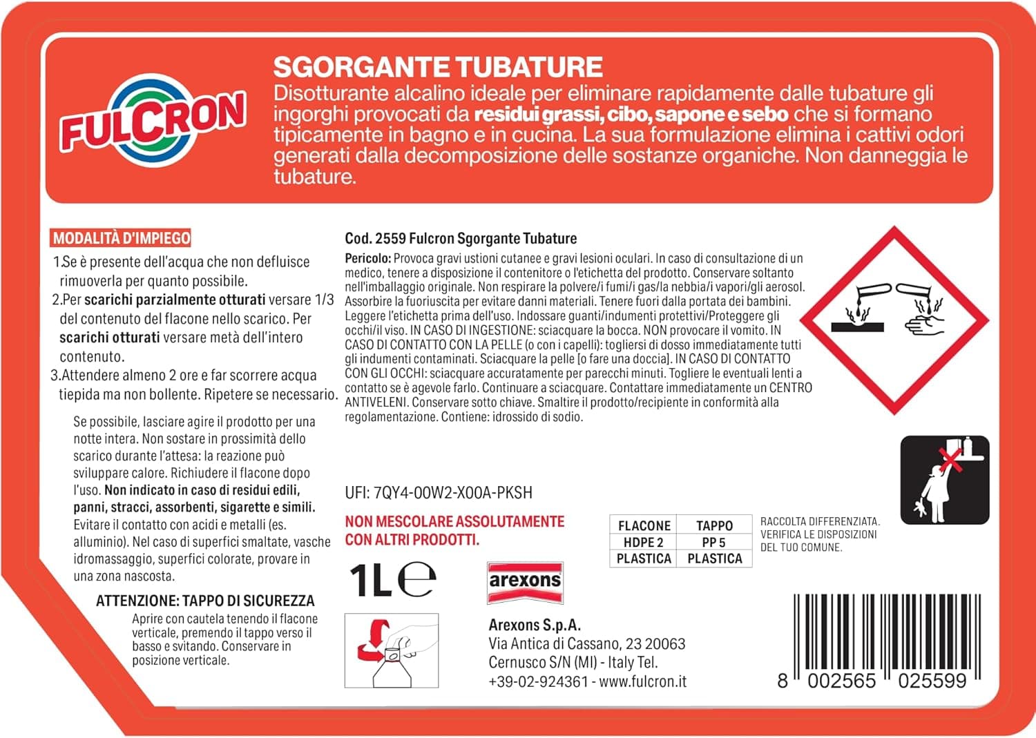 Disgorgante Liquido Per Tubature 'Fulcron' Lt 1- 6 Pezzi - Arexons in Disgorganti per tubature BricoGo - Marano di Napoli, commercioVirtuoso.it