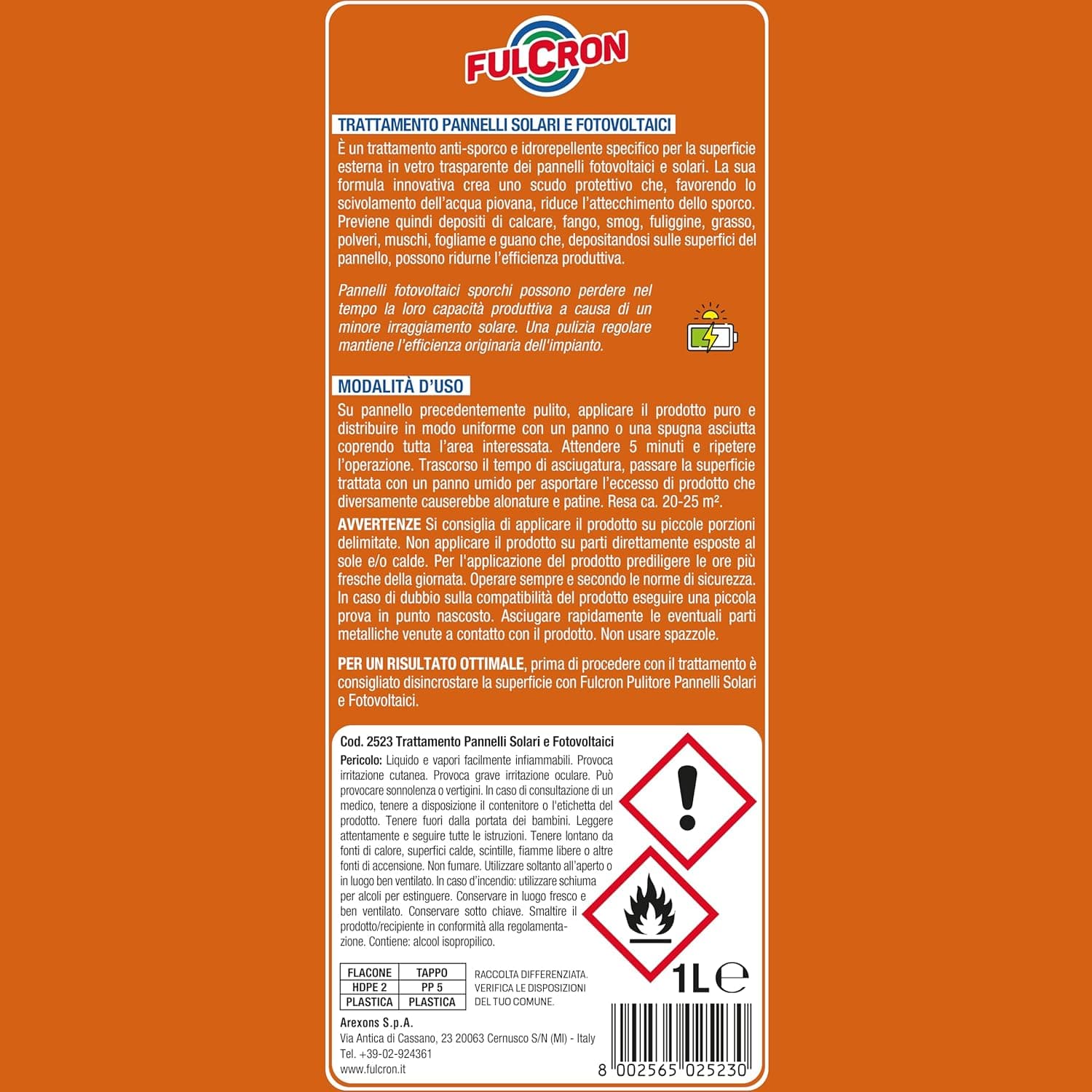 Arexons Trattamento Pannelli Solari E Fotovoltaici Fulcron Lt. 1 in Detergenti chimici da laboratorio BricoGo - Marano di Napoli, commercioVirtuoso.it