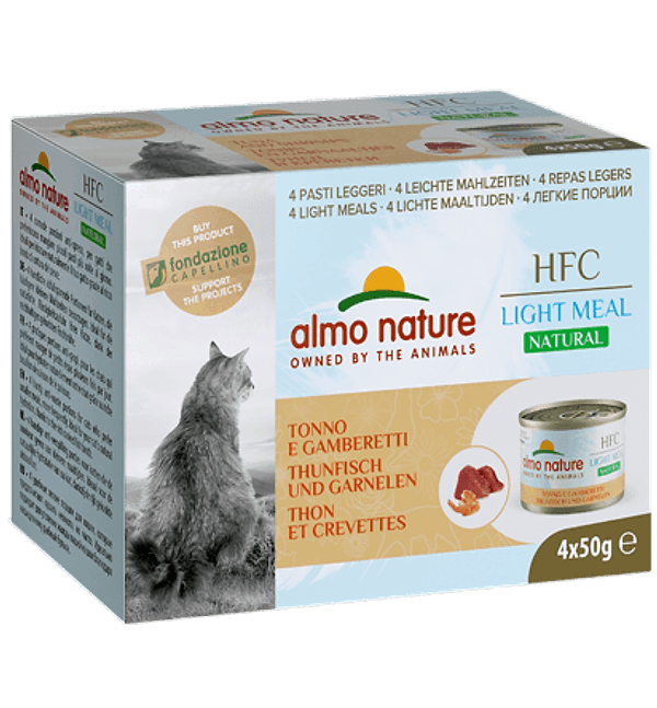 Almo Nature HFC Natural Light Meal gusto Tonno e Gamberetti per Gatti Adulti 4x50gr