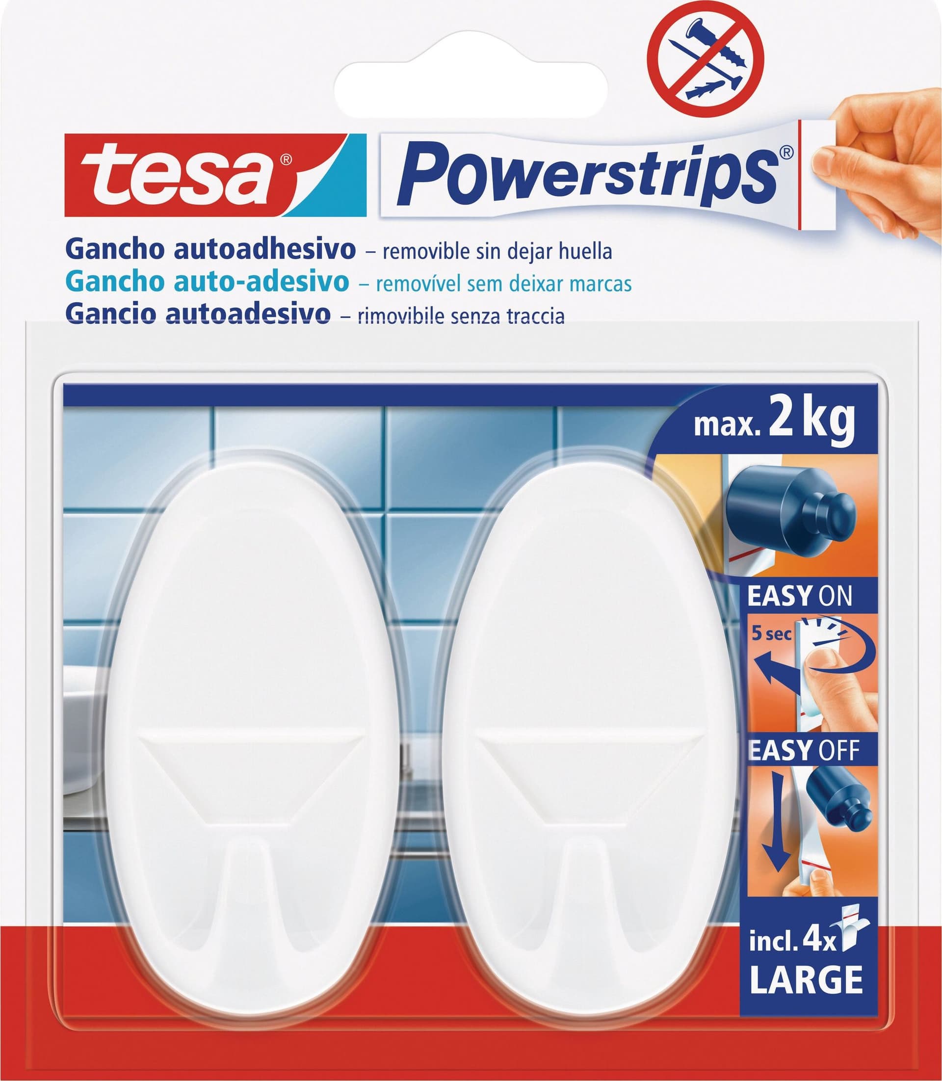 Tesa Powerstrips Gancio Rimovibile Grande Ovale - Col. Bianco Portata Kg. 2 2 Pz. 6.00 Confezioni in Ganci portasciugamani BricoGo - Marano di Napoli, commercioVirtuoso.it