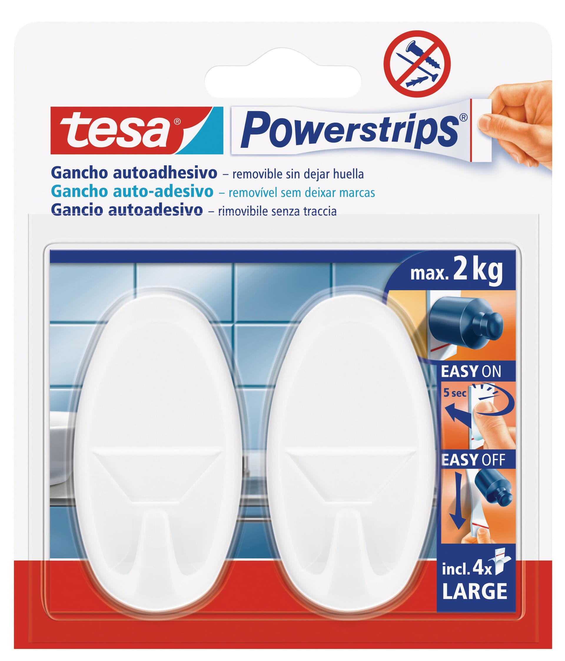 Tesa Powerstrips Gancio Rimovibile Grande Ovale - Col. Bianco Portata Kg. 2 2 Pz. 6.00 Confezioni in Ganci portasciugamani BricoGo - Marano di Napoli, commercioVirtuoso.it
