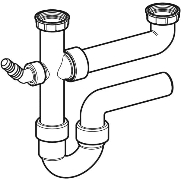 Sifone Bianco Curvo Geberit Per Due Lavelli, Con Portagomma A Gomito, Extra-Lungo, Scarico Orizzontale Ø 40 X 11/2 in Accessori per lavelli BricoGo - Marano di Napoli, commercioVirtuoso.it