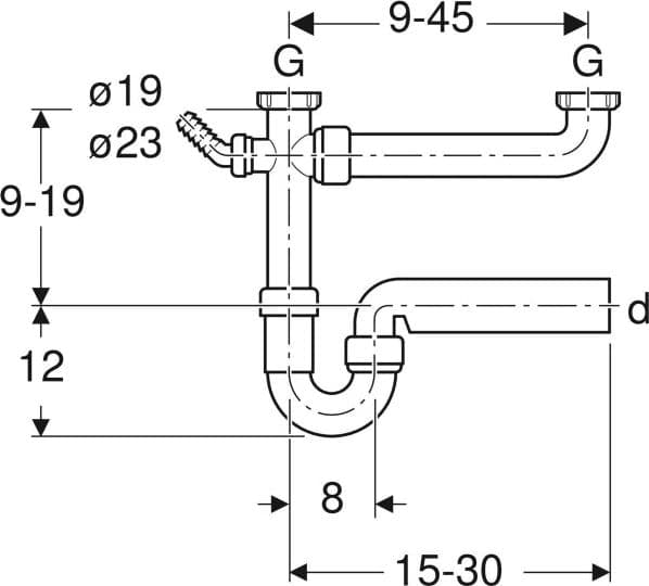 Sifone Bianco Curvo Geberit Per Due Lavelli, Con Portagomma A Gomito, Extra-Lungo, Scarico Orizzontale Ø 40 X 11/2 in Accessori per lavelli BricoGo - Marano di Napoli, commercioVirtuoso.it