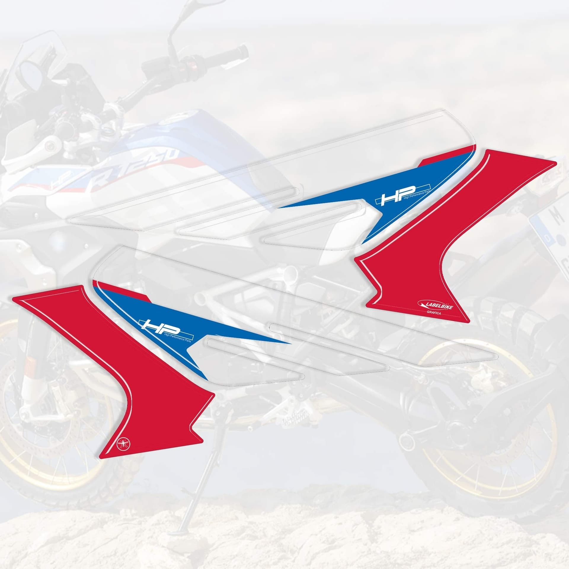kit ADESIVI 3D PROTEZIONI LATERALI compatibili per MOTO BMW GS R1250 serie HP in Decalcomanie adesivi e magneti LabelBike - Bibbiano, commercioVirtuoso.it