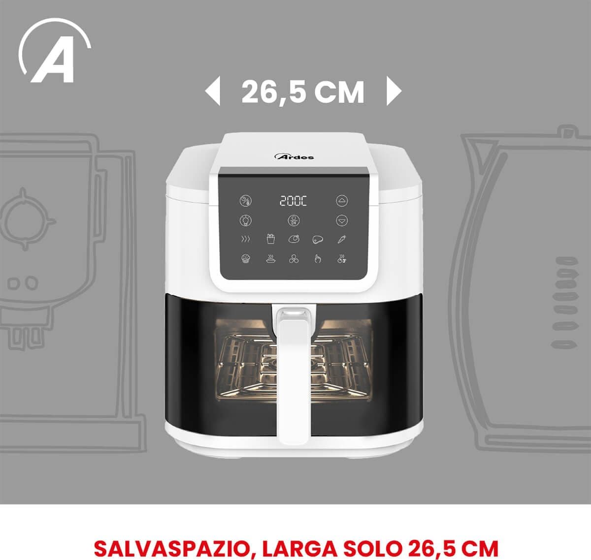 Friggitrice Ad Aria Multifunzione Infinity Capacità 8 Litri Display Digitale 10 Programmi Finestra Con Luce Interna Potenza 1700 Watt Bianco Ardes in Friggitrici BricoGo - Marano di Napoli, commercioVirtuoso.it
