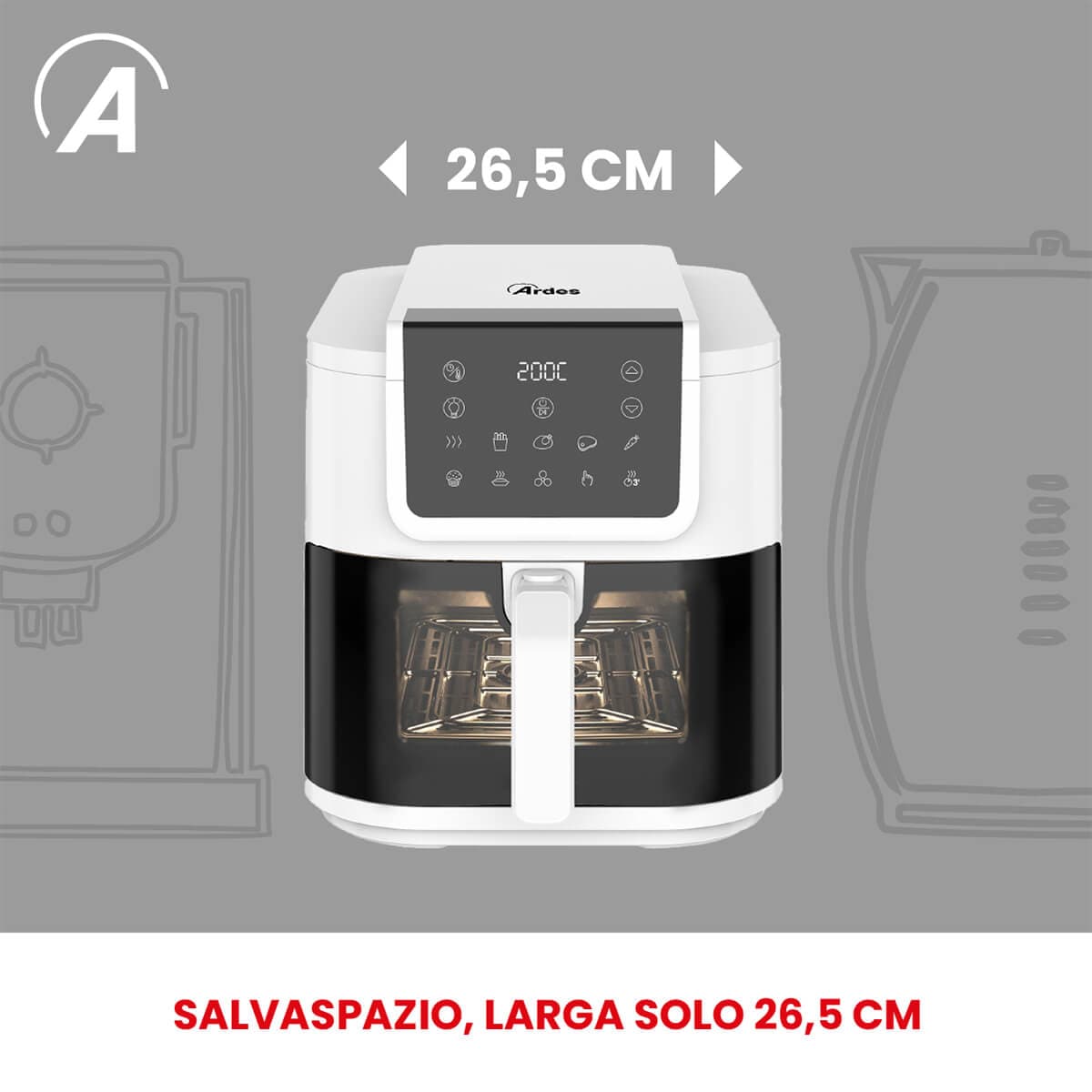 Friggitrice Ad Aria Multifunzione Infinity Capacità 8 Litri Display Digitale 10 Programmi Finestra Con Luce Interna Potenza 1700 Watt Bianco Ardes in Friggitrici BricoGo - Marano di Napoli, commercioVirtuoso.it