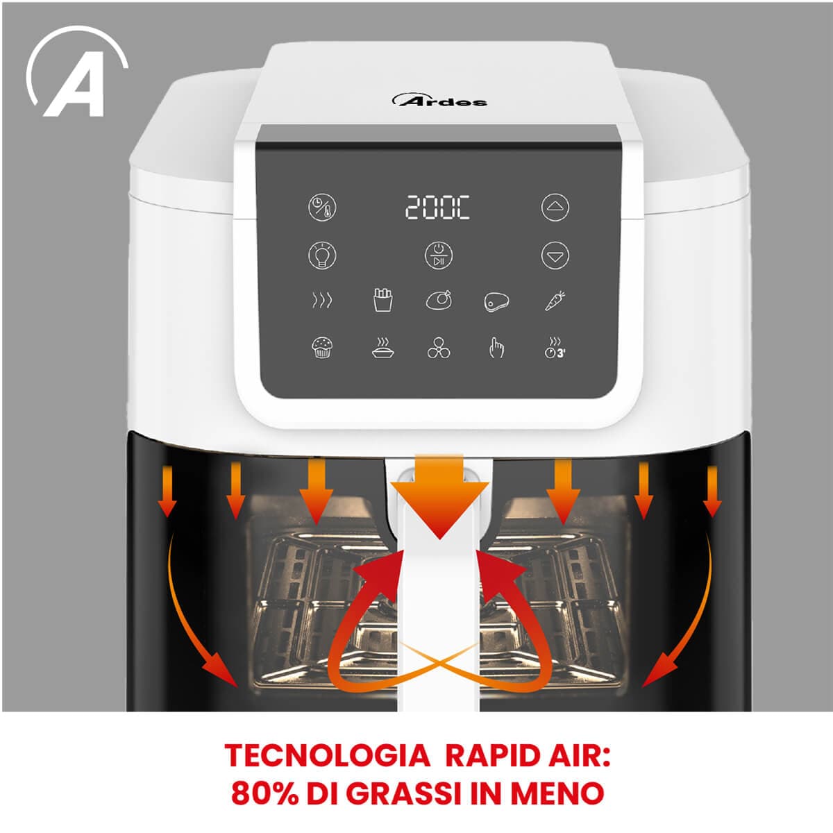 Friggitrice Ad Aria Multifunzione Infinity Capacità 8 Litri Display Digitale 10 Programmi Finestra Con Luce Interna Potenza 1700 Watt Bianco Ardes in Friggitrici BricoGo - Marano di Napoli, commercioVirtuoso.it