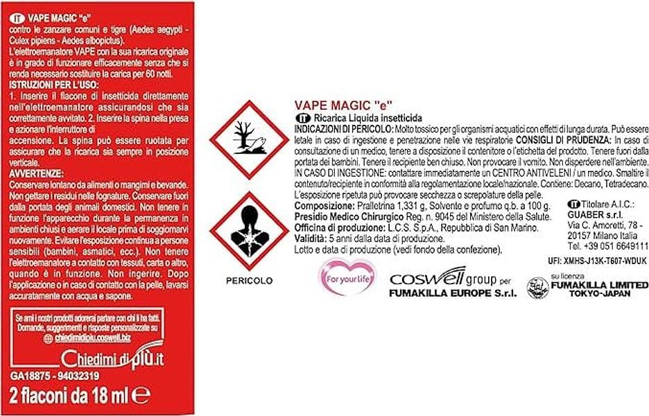 Vape, Bipacco Ricarica Liquida 30 Notti + 30 Notti,Efficace Contro Le Zanzare Comuni E Tigre, 18 Ml + 18 Ml in Zanzare BricoGo - Marano di Napoli, commercioVirtuoso.it